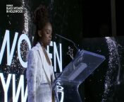 Actress and honoree Dominique Thorne shares a prayer while accepting her Black Women in Hollywood award.
