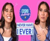 #RainMatienzo takes on the COSMO Challenge in a revealing game of “Never Have I Ever.” Get to know her better, and have a good laugh at some of the crazy yet relatable things she’s done—like meeting her celebrity crush, and posting it on social media. But wait! What if admitting to doing something means eating an *interestingly-flavored* jelly bean? Will she be brave enough to take the risk? Or will she avoid them at all costs? You’ll have to watch the video to find out!&#60;br/&#62;